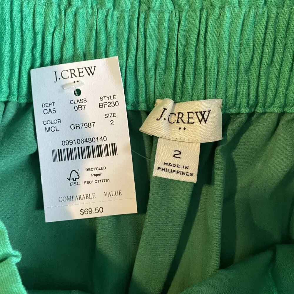 J. Crew Paper Bag Skirt Green size 2 new  w/tags